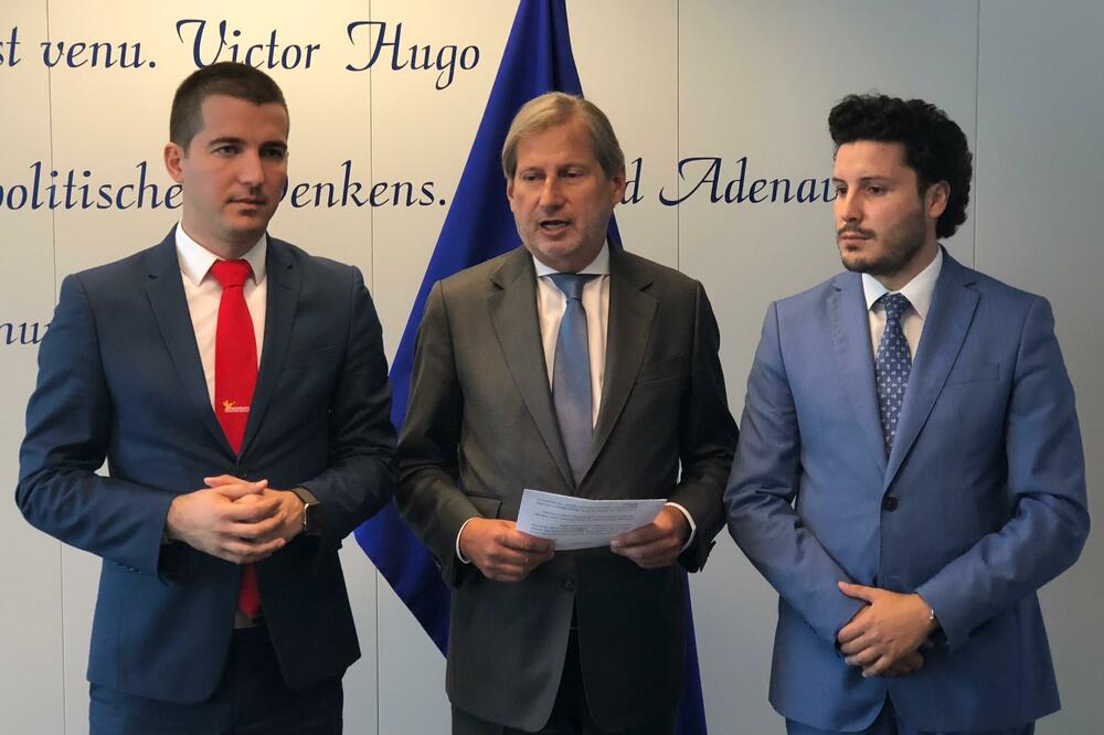 Aleksa Bečić, Johanes Han, Dritan Abazović, Foto: Demokratska Crna Gora