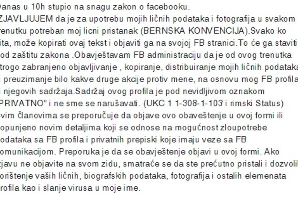 Facebook izjava, Foto: Screenshot