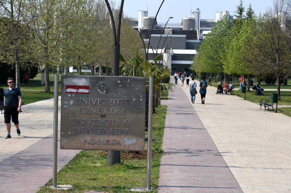 Studenti poljubili vrata: Zgrada Univerziteta Crne Gore, Foto: Boris Pejović