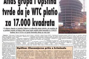 VREMEPOLOV Atlas grupa i Opština tvrde da je WTC platio za 17.000...