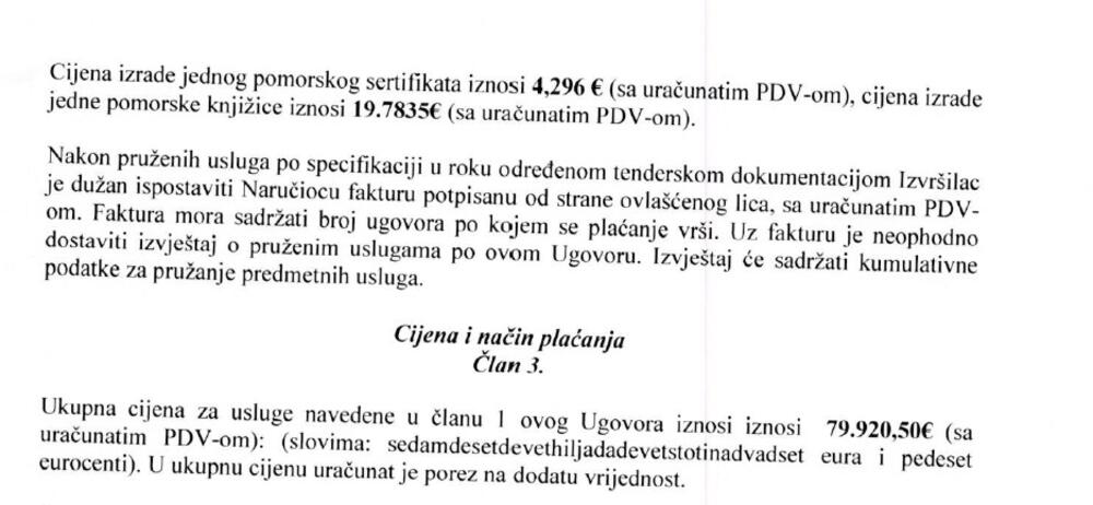 Cijena štampanih formulara iz ugovora sa Ministarstvom