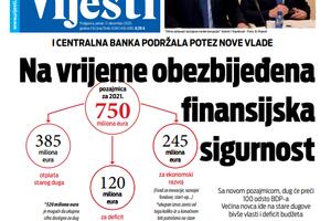 Naslovna strana "Vijesti" za 11. decembar 2020.