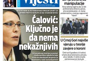 Naslovna strana "Vijesti" za 15. decembar 2020.