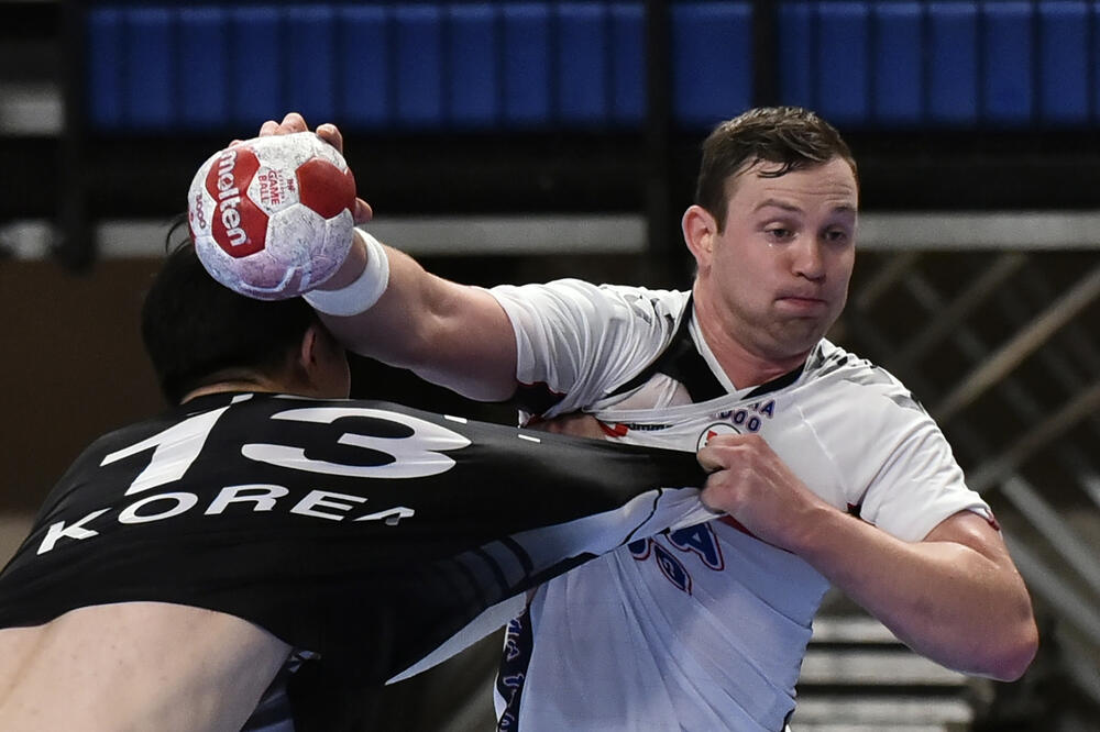 Sander Sagosen na meču sa Južnom Korejom u Podgorici, Foto: AP