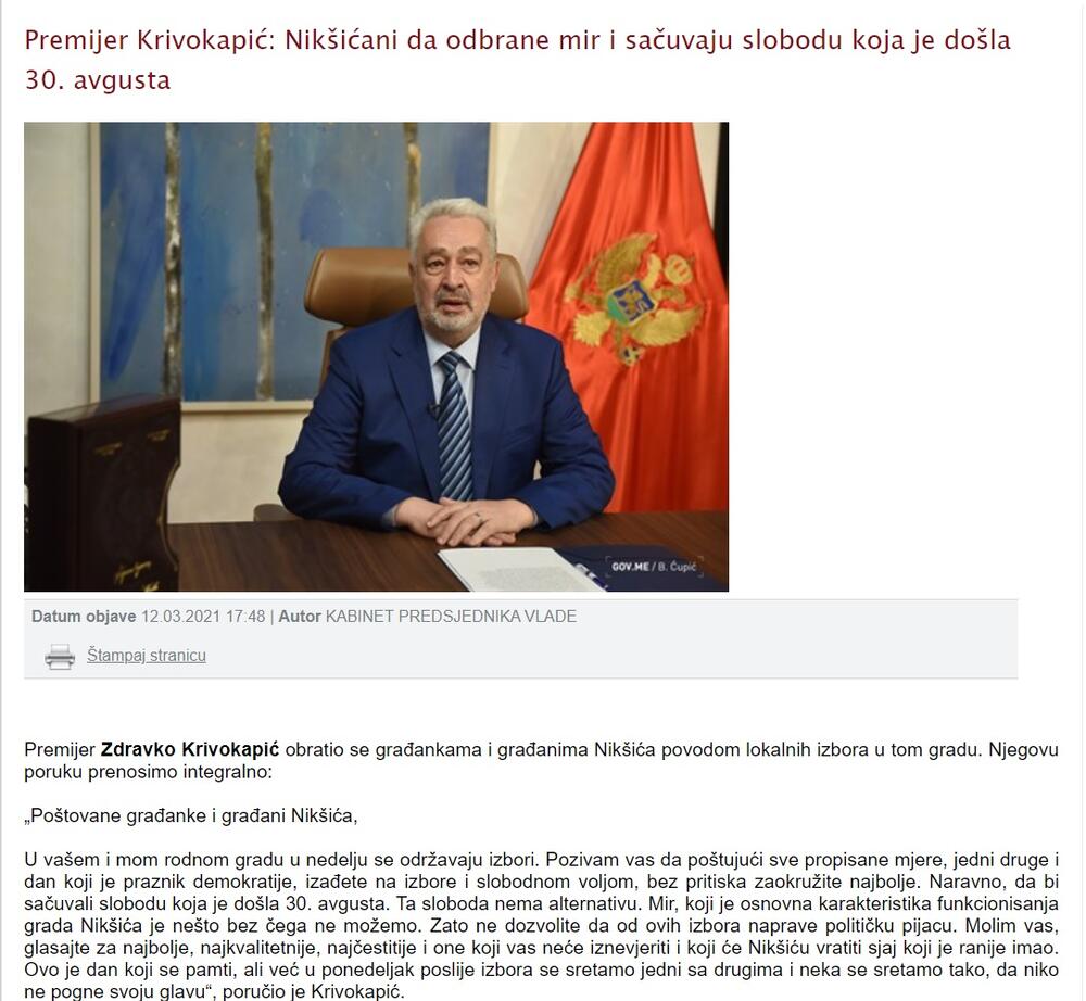 Krivokapić Nikšićanima