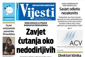 Naslovna strana "Vijesti" za četvrtak 26. avgust 2021. godine