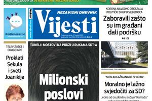 Naslovna strana "Vijesti" za petak 27. avgust 2021. godine