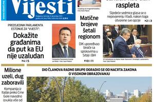 Naslovna strana "Vijesti" za četvrtak 9. decembar 2021. godine
