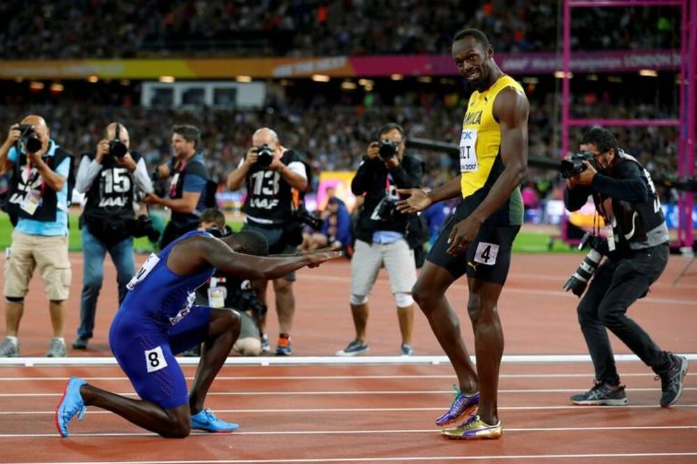 Getlin i Bolt nakon trke na 100 metara u Londonu 2017., Foto: Reuters