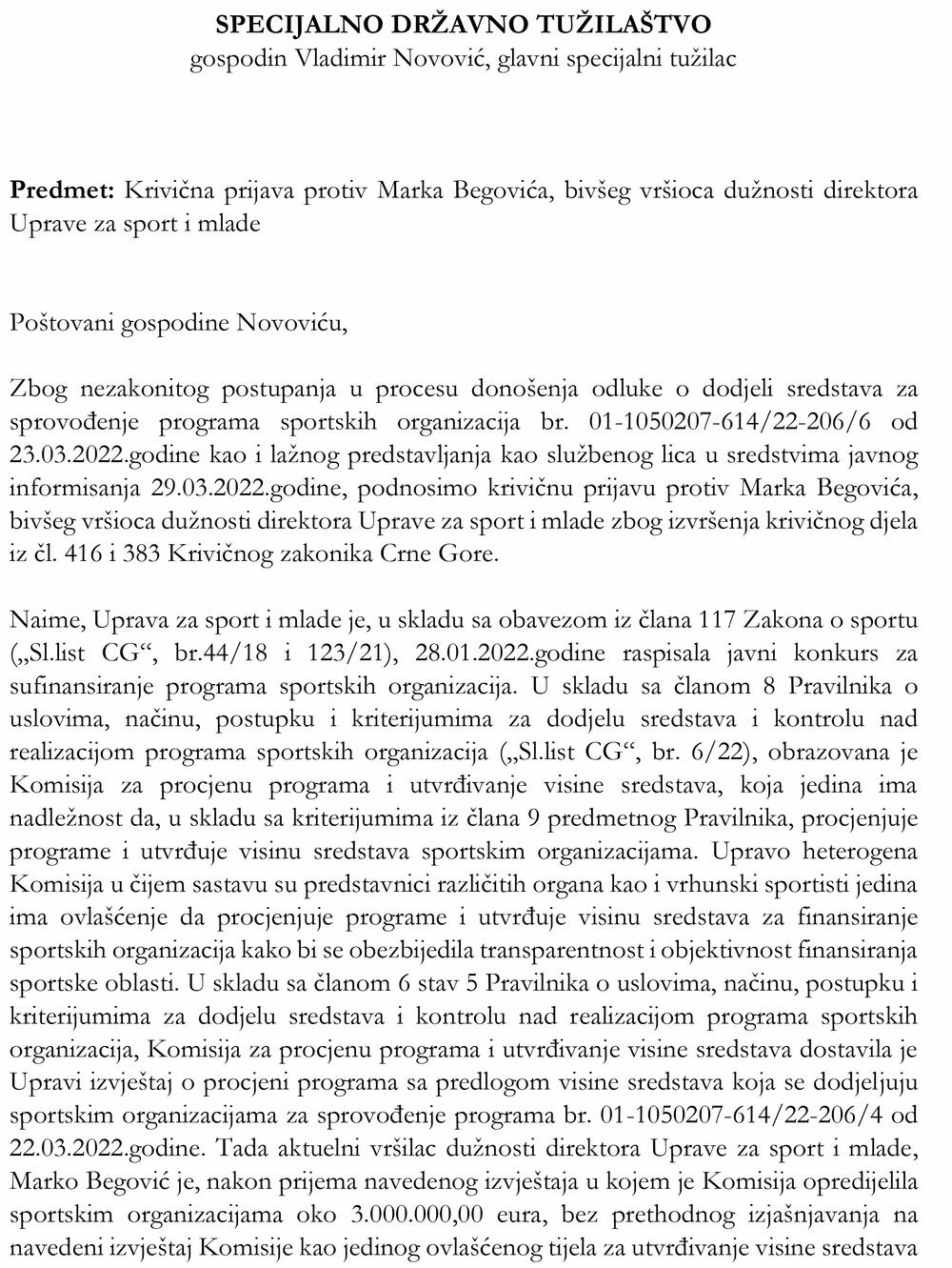 <p>Iz ove inicijative navode da su prethodnih dana pažljivo pratili dešavanja u sportskoj oblasti i prašinu koja se podigla oko raspodjele sredstava sportskim organizacijama koja, kako navode, nikada do sada nije bila u fokusu ovako negativne medijske pažnje</p>