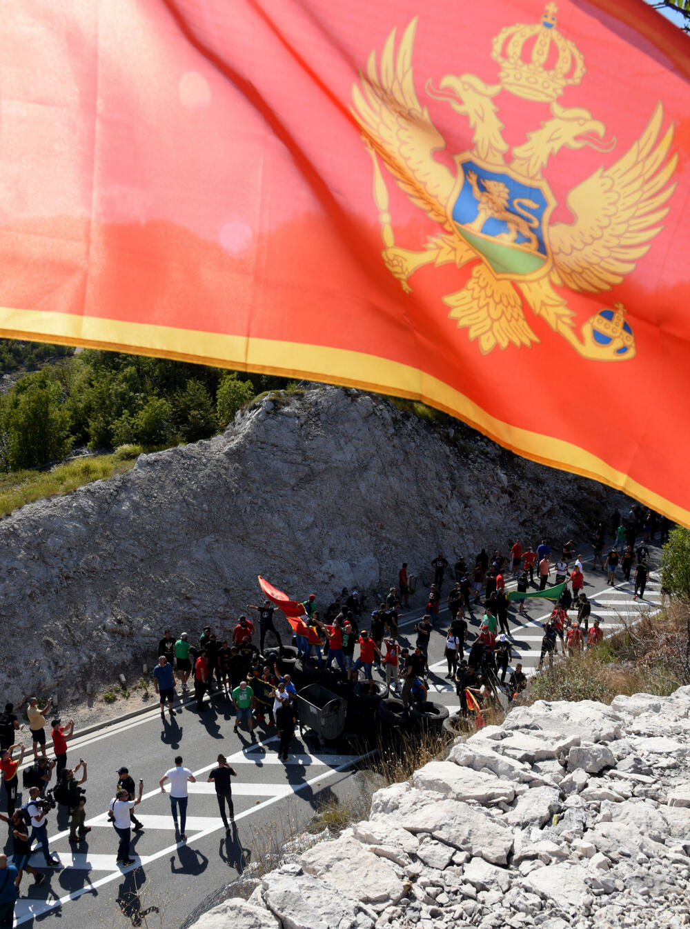 Sa blokade magistralnog puta Podgorica - Cetinje 4. septembra 2021.