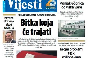 Naslovna strana "Vijesti" za 9. novembar 2022.