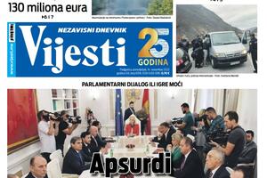 Naslovna strana "Vijesti" za 14. novembar 2022. godine