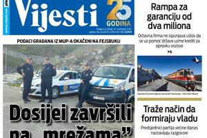 Naslovna strana "Vijesti" za srijedu 16. novembar 2022. godine