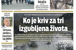 Naslovna strana "Vijesti" za utorak, 22. novembar 2022. godine