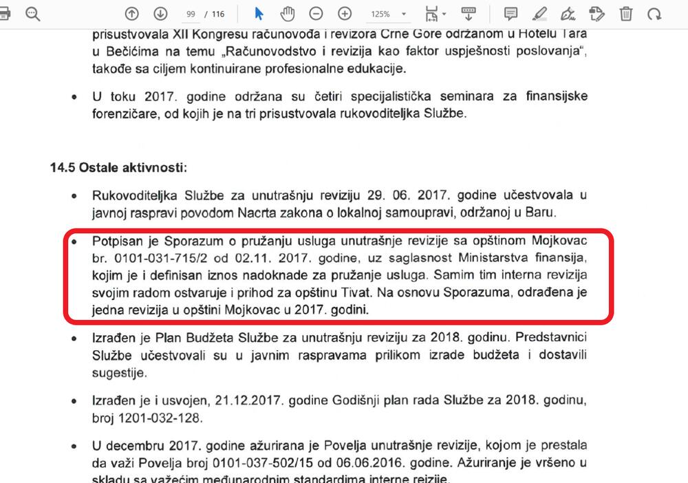 Izvještaj iz 2017. koji potvrđuje da se radilo za Opštinu Mojkovac 