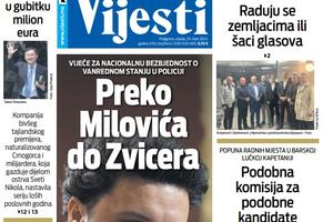 Naslovna strana "Vijesti" za 29. mart 2023. godine