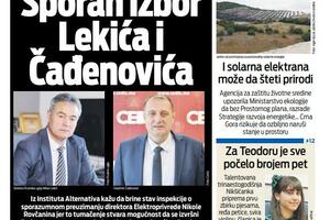 Naslovna strana "Vijesti" za utorak 22. avgust