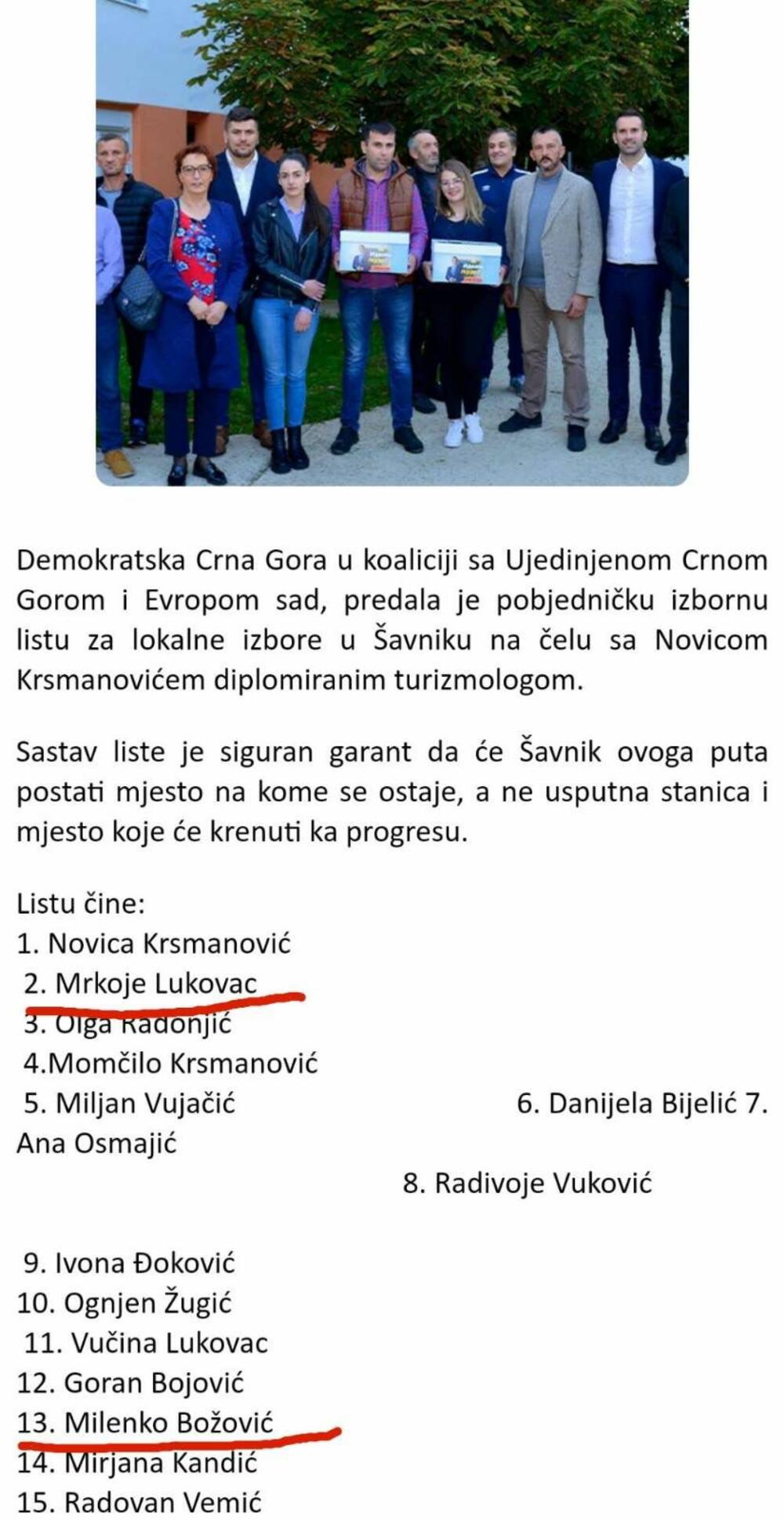 <p>"Tražimo od organa Demokratske Crne Gore i Ujedinjene Crne Gore da se odrede prema ovakvom postupku Božovića i Lukovca, i činjenici da u redovima imaju visokopozicionirane ratne huškače koji ne prezaju da svoje šovinističke stavove iznose javno"</p>