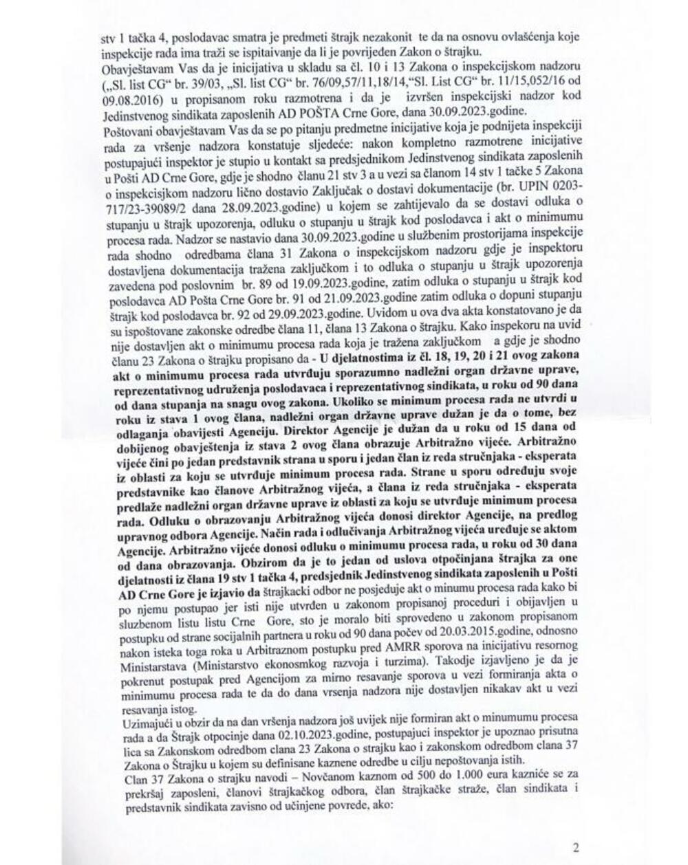 <p>Oni su pozvali štrajkački odbor i zaposlene da poštuju propise i naloge nadležnih državnih organa</p>