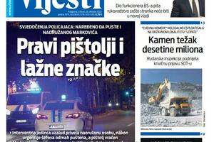 Naslovna strana "Vijesti" za 28. oktobar 2023.