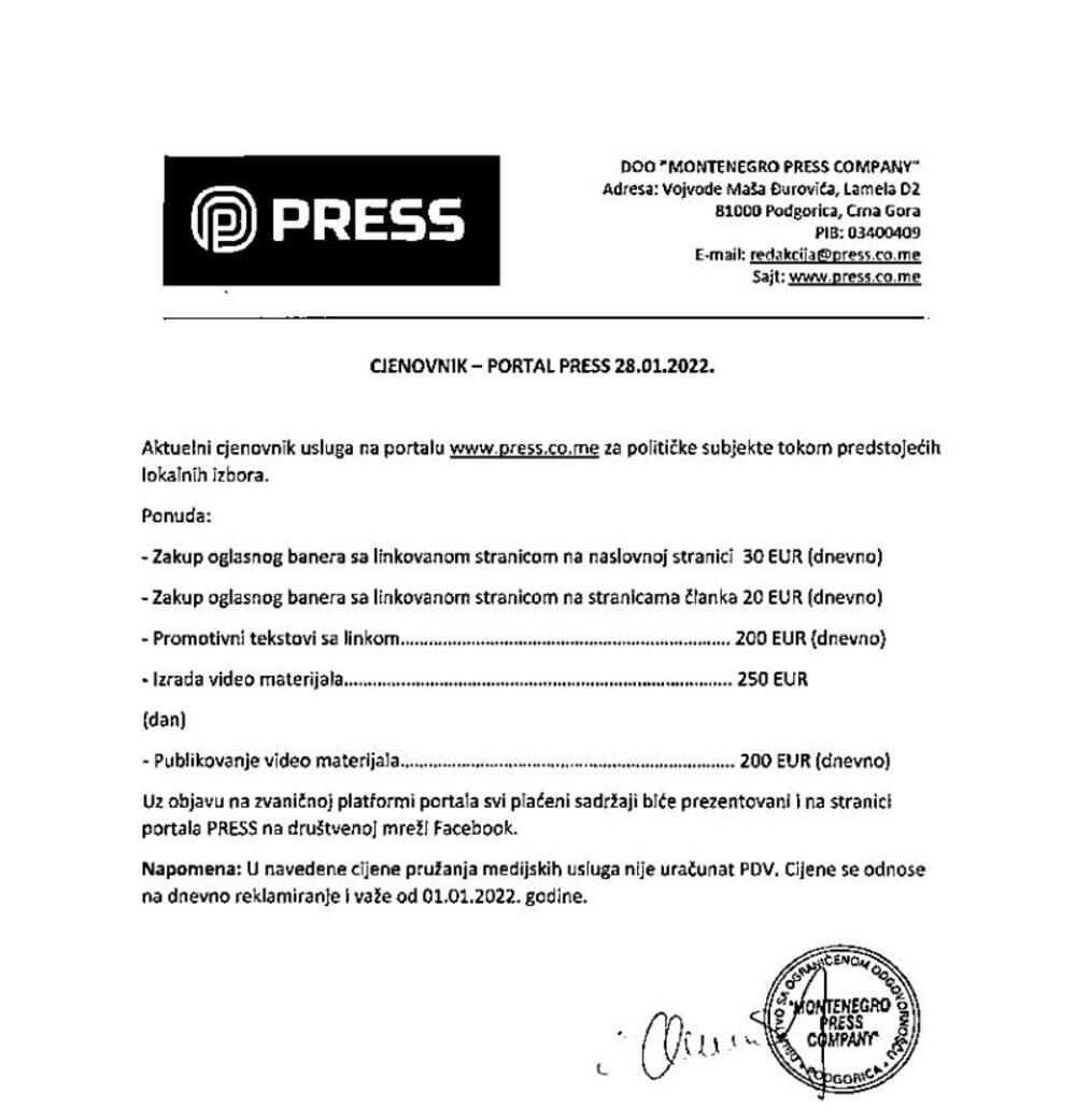 <p>"Vladimir Otašević u sklopu dokumentacije za izbor vršioca dužnosti direktora lokalnog javnog emitera predao je izjavu kojom tvrdi da nije u sukobu interesa propisanim članom 29 Odluke o osnivanju Društva sa ograničenom odgovornošću Lokalni javni emiter Radio televizija Podgorica"</p>