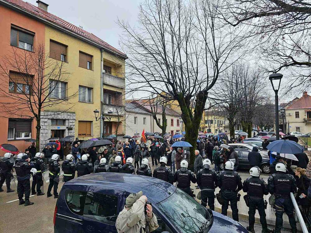 <p>Okupljeni nose transparente sa natpisima "Mandiću, promašio si Prijestonicu", "Nećemo Putinove lame na čelu države", "Crna Gora je za EU", Pod Lovćenom, a ne pod koljenicom", "Dalaj lama iz Kristala"</p>