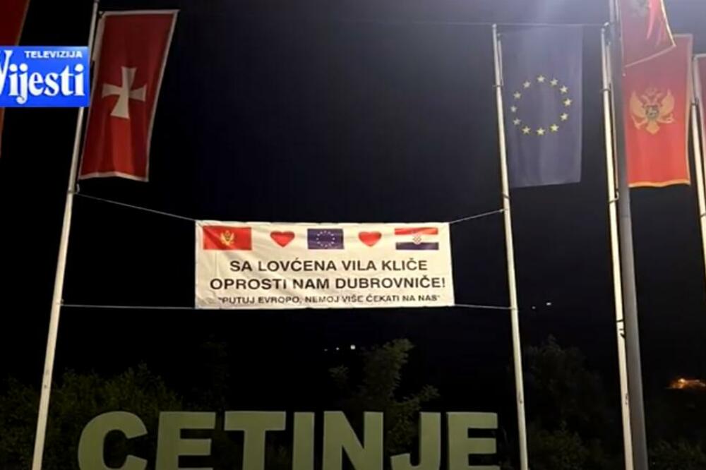 Transparent na ulazu u Cetinje, Foto: Printscreen/YouTube/TV Vijesti