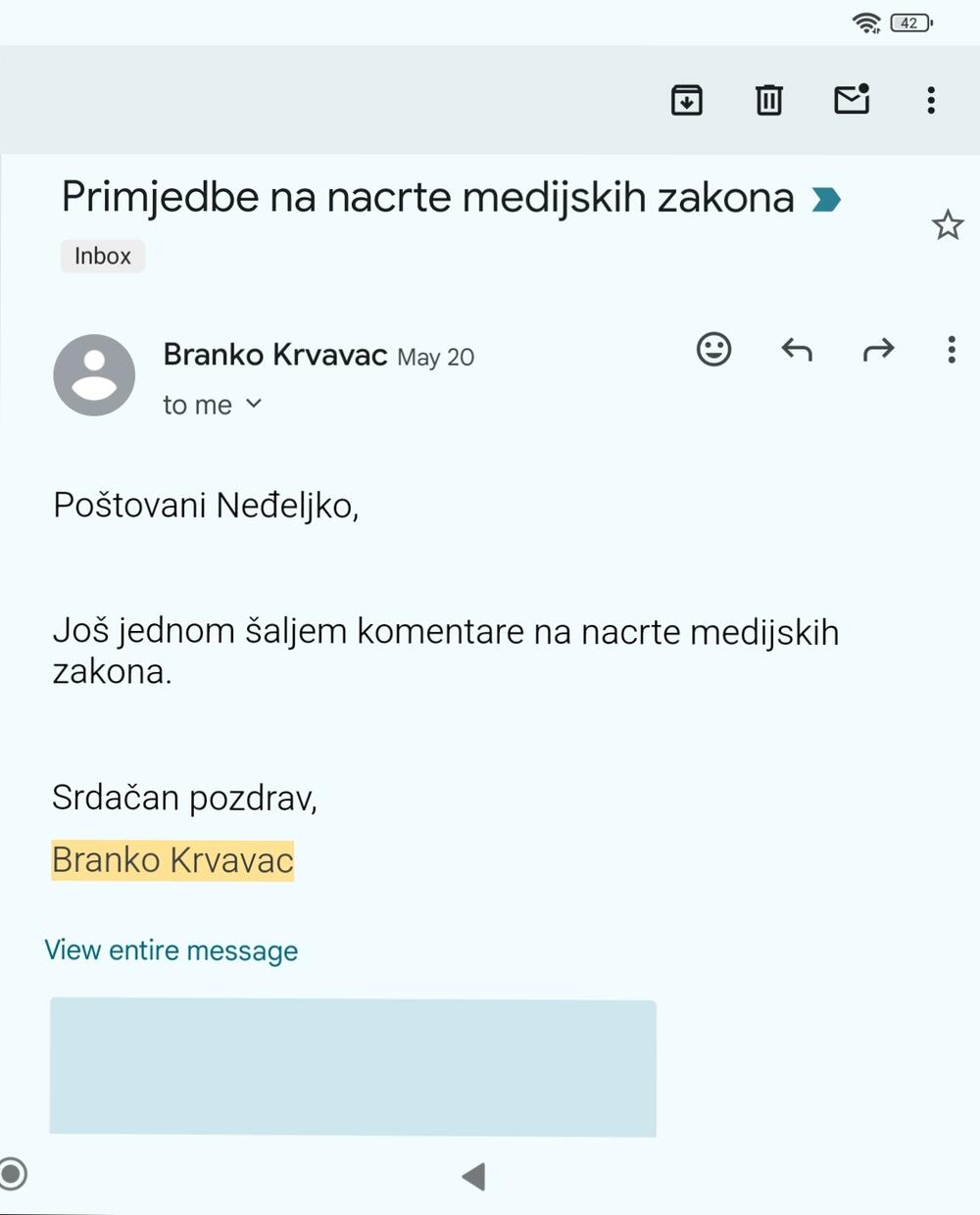 <p>"Saopštio sam apsolutnu istinu, što potvrđuje činjenica da Ministarstvo kulture i medija nikada zvanično nije upoznato sa sadržajem amandmana, ne zna ni kada su oni poslati EK, niti kada je EK odgovorila"</p>