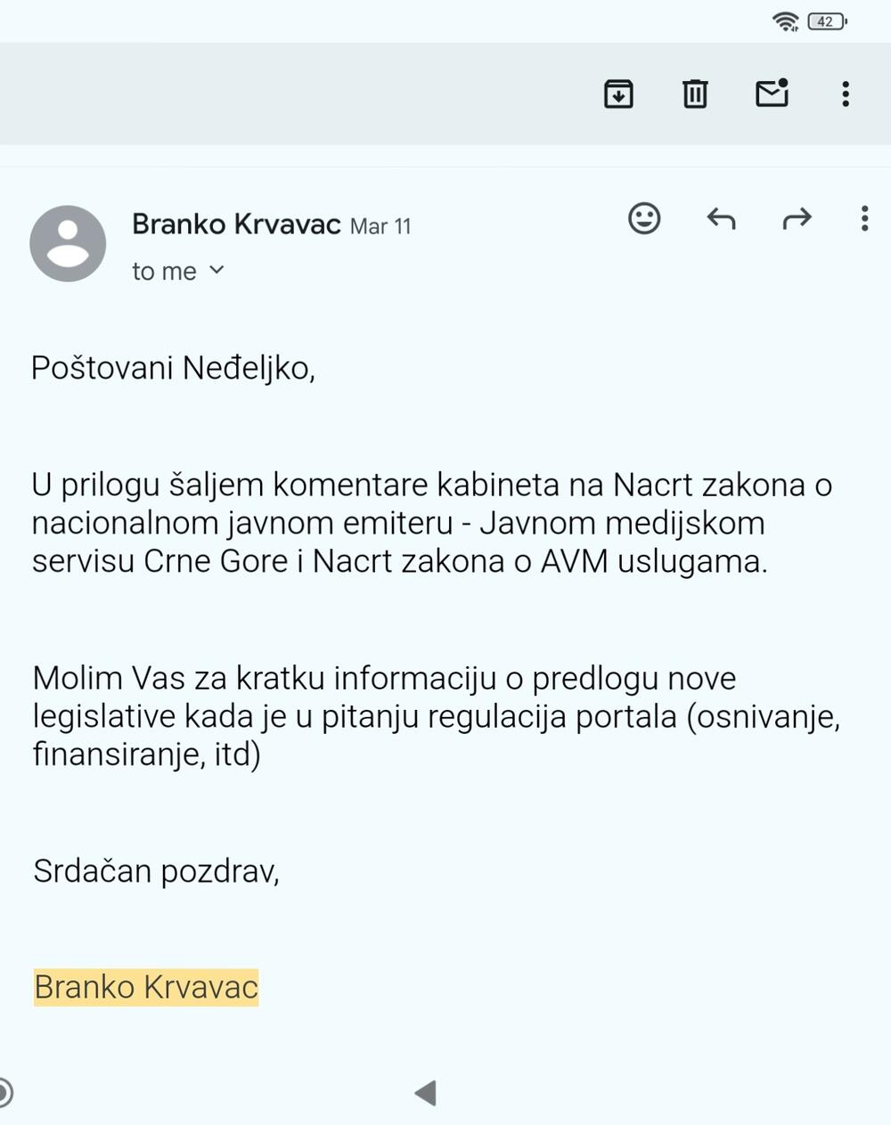 <p>"Saopštio sam apsolutnu istinu, što potvrđuje činjenica da Ministarstvo kulture i medija nikada zvanično nije upoznato sa sadržajem amandmana, ne zna ni kada su oni poslati EK, niti kada je EK odgovorila"</p>