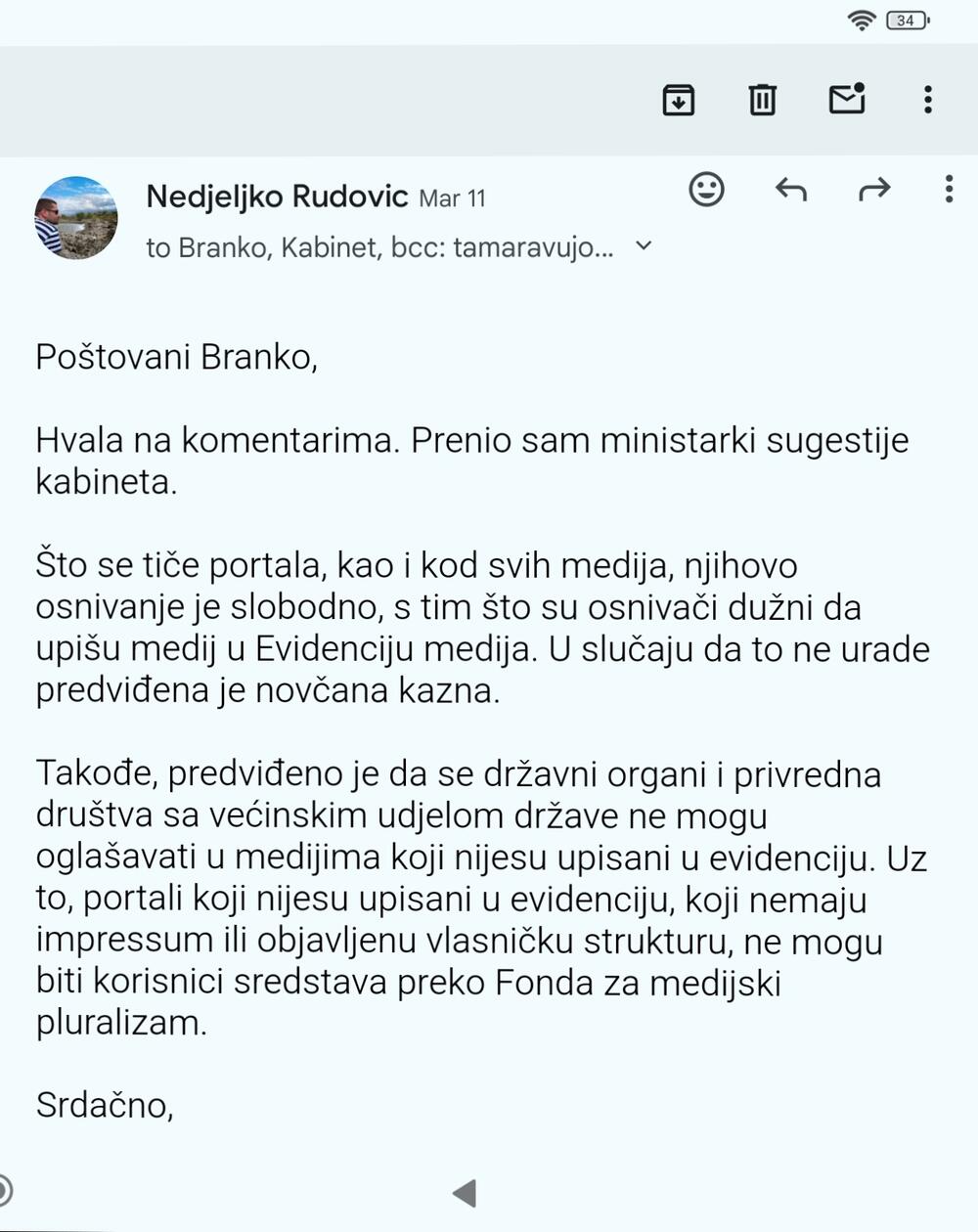 <p>"Saopštio sam apsolutnu istinu, što potvrđuje činjenica da Ministarstvo kulture i medija nikada zvanično nije upoznato sa sadržajem amandmana, ne zna ni kada su oni poslati EK, niti kada je EK odgovorila"</p>