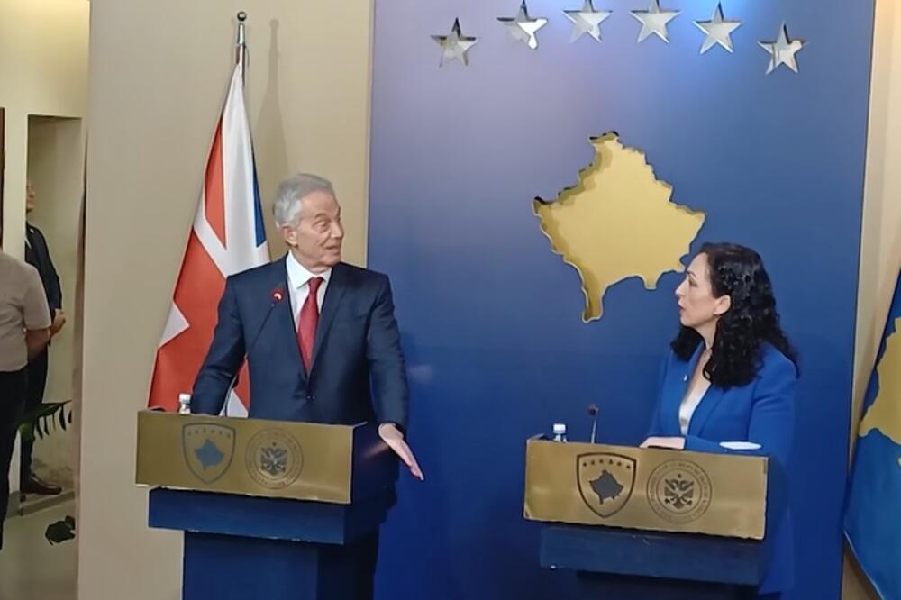 Toni Bler i Vjosa Osmani danas u Prištini, Foto: printscreen/VOA