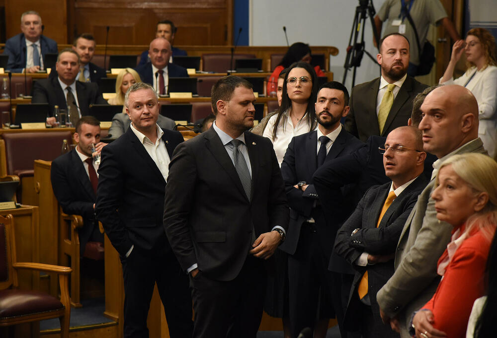 <p>Mandić je pokušao da održi Skupštinu, ali poslanici DPS-a ne dozvoljavaju</p>