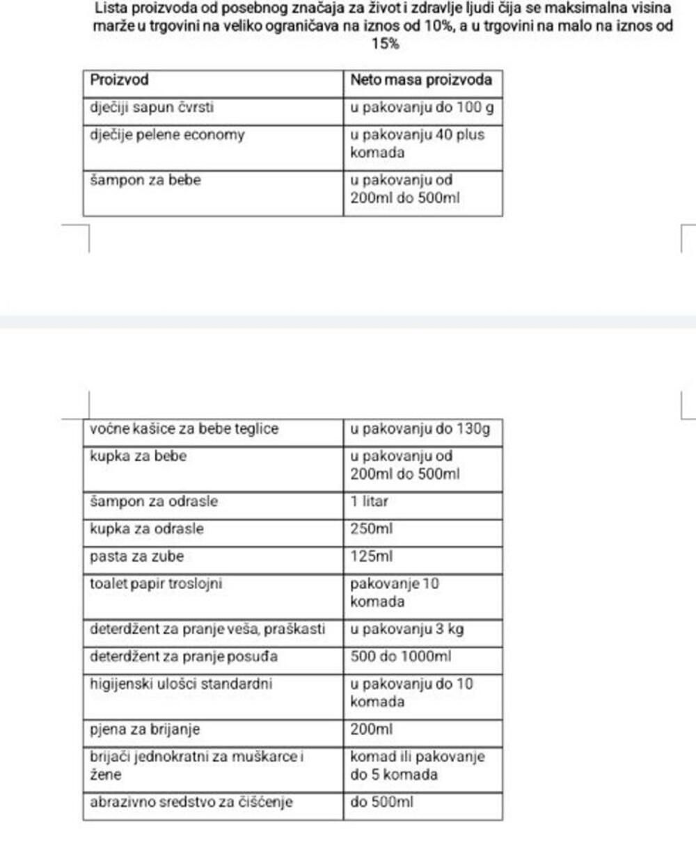 <p>Kako je Televiziji Vijesti pojašnjeno iz Vlade, marketi će morati da snize marže na sve proizvode koji se uklapaju u definiciju Vlade koja se odnosi na količinu, a ne samo jednog proizvođača kako je to ranije bio slučaj</p>