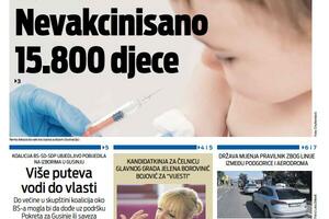 Naslovna strana "Vijesti" za 16. septembar 2024.