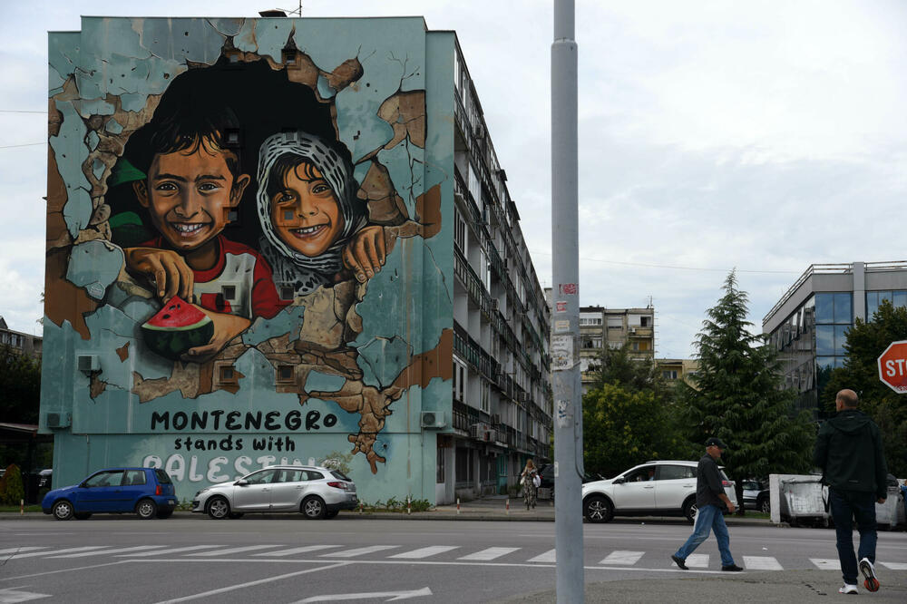 Mural podrške Palestini, preko puta autobuske stanice u Podgorici, Foto: Boris Pejović