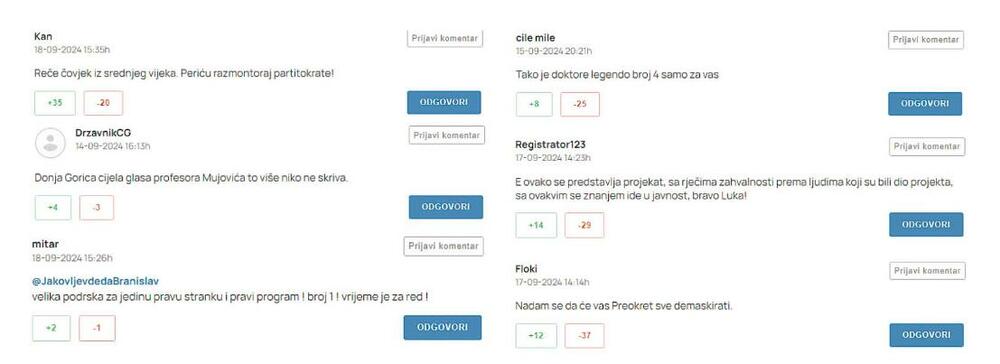 Primjeri bot komentara na portalu Vijesti