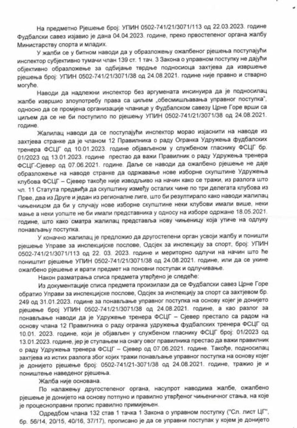 <p>"Treba li napomenuti javnost, pravnike, državu Crnu Goru da je Dejan Savićević i pored zabrane od strane državnih organa istu održao i sam sebe izabrao? Od 5. jula 2023. (tada mu je istekao mandat) ta osoba protivpravno se predstavlja kao predsjednik FSCG, potpisuje i koristi pečat pomenute organizacije"</p>