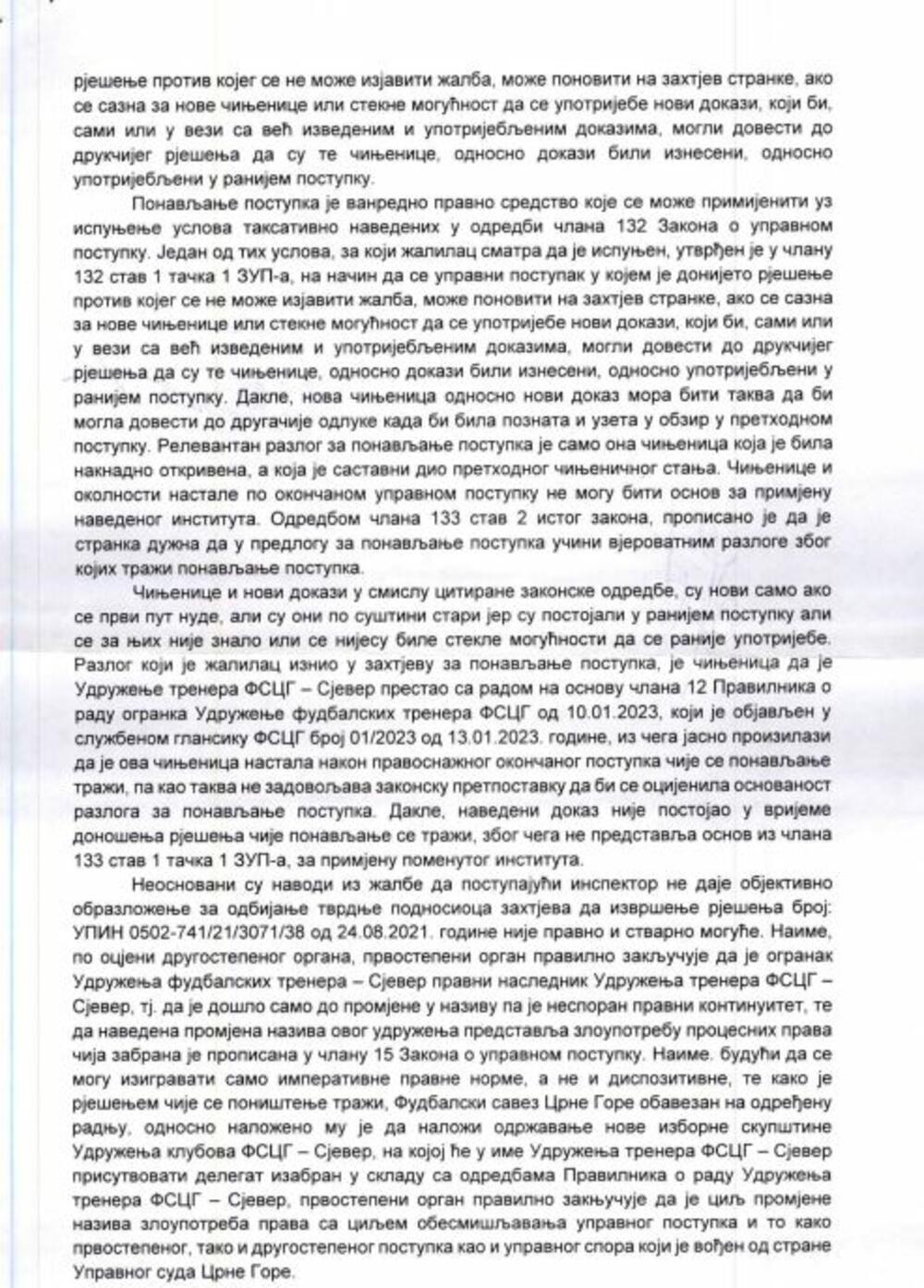 <p>"Treba li napomenuti javnost, pravnike, državu Crnu Goru da je Dejan Savićević i pored zabrane od strane državnih organa istu održao i sam sebe izabrao? Od 5. jula 2023. (tada mu je istekao mandat) ta osoba protivpravno se predstavlja kao predsjednik FSCG, potpisuje i koristi pečat pomenute organizacije"</p>