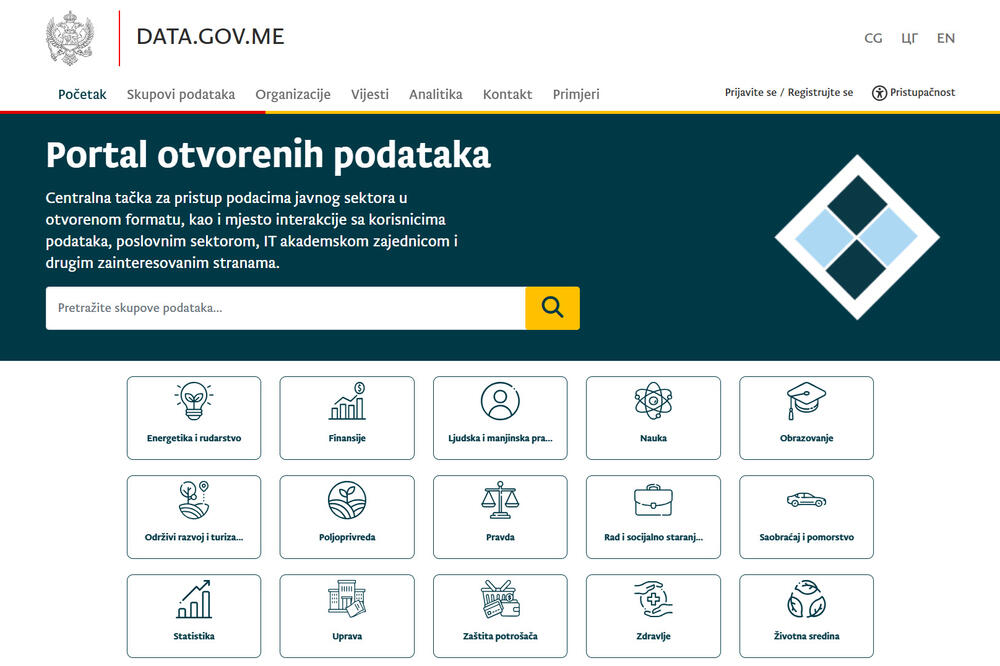 Portal otvorenih podataka nalazi se na staroj adresi data.gov.me, Foto: Printscreen