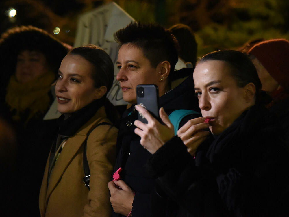 <p>Građan na protest došli sa transparentima na kojima je pisalo "Želja za foteljom kalja obraz često", "Studentkinje protiv nasilja", "Da djevojčice rastu bez straha", "Ne želim manijaka, želim OCA", "Za našu čukunčeljad", "N(ex)t YU studenti"...</p>