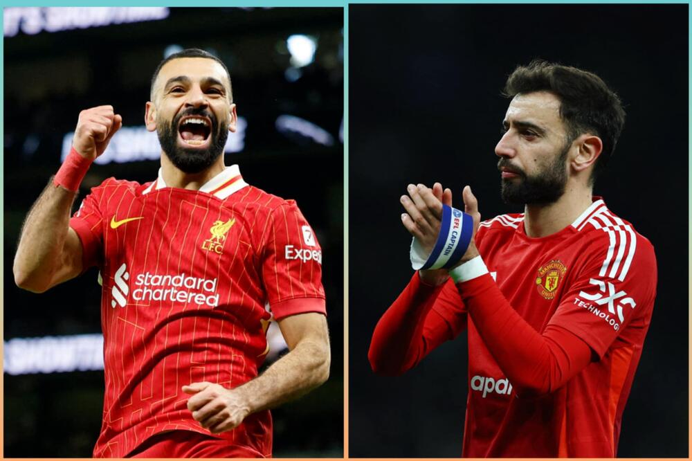 Od dva majstora će mnogo toga zavisiti: Mohamed Salah i Bruno Fernandeš, Foto: Reuters