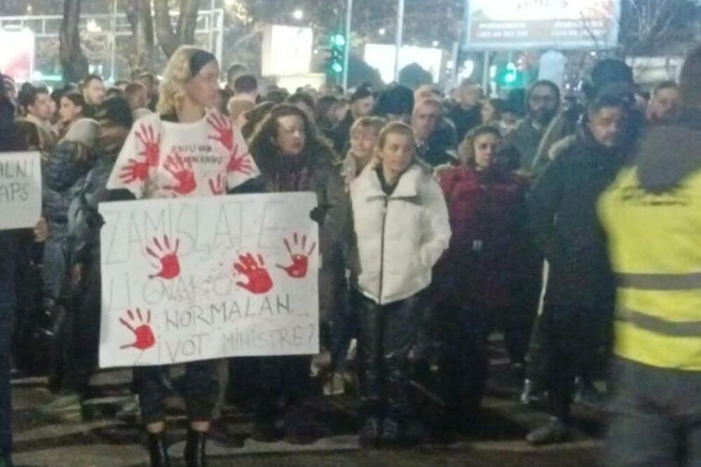 Gardašević (s transparentom) na protestu ispred zgrade MUP-a, Foto: Dušan Cicmil