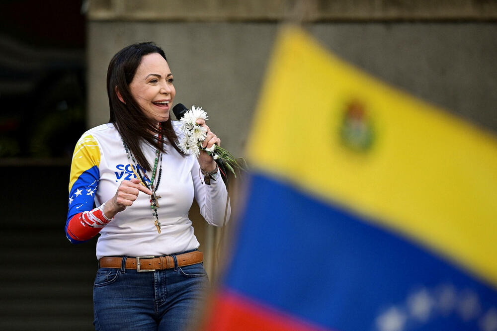 Marija Korina Mačado na protestu, Foto: REUTERS