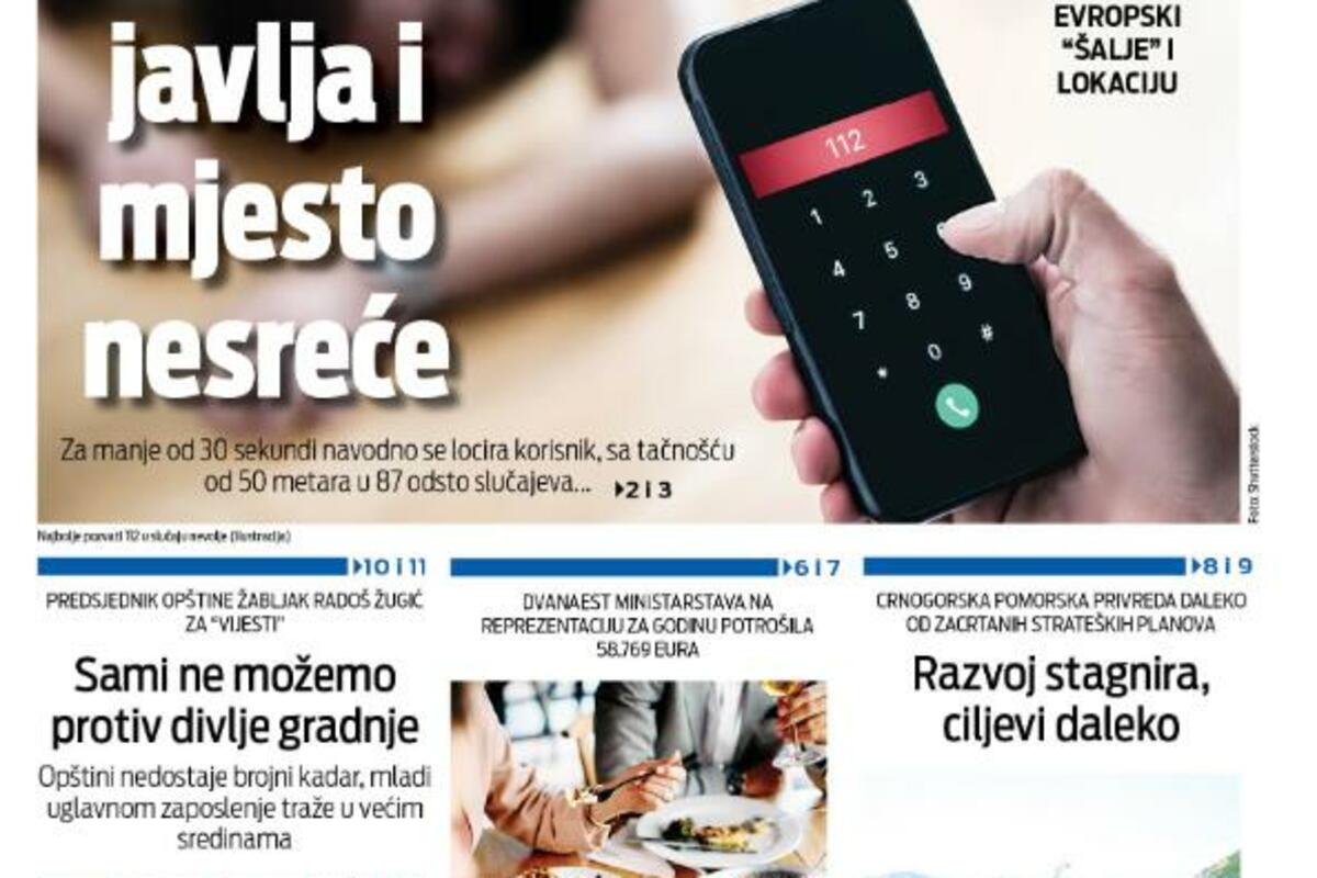 Naslovna strana "Vijesti" za 12. januar